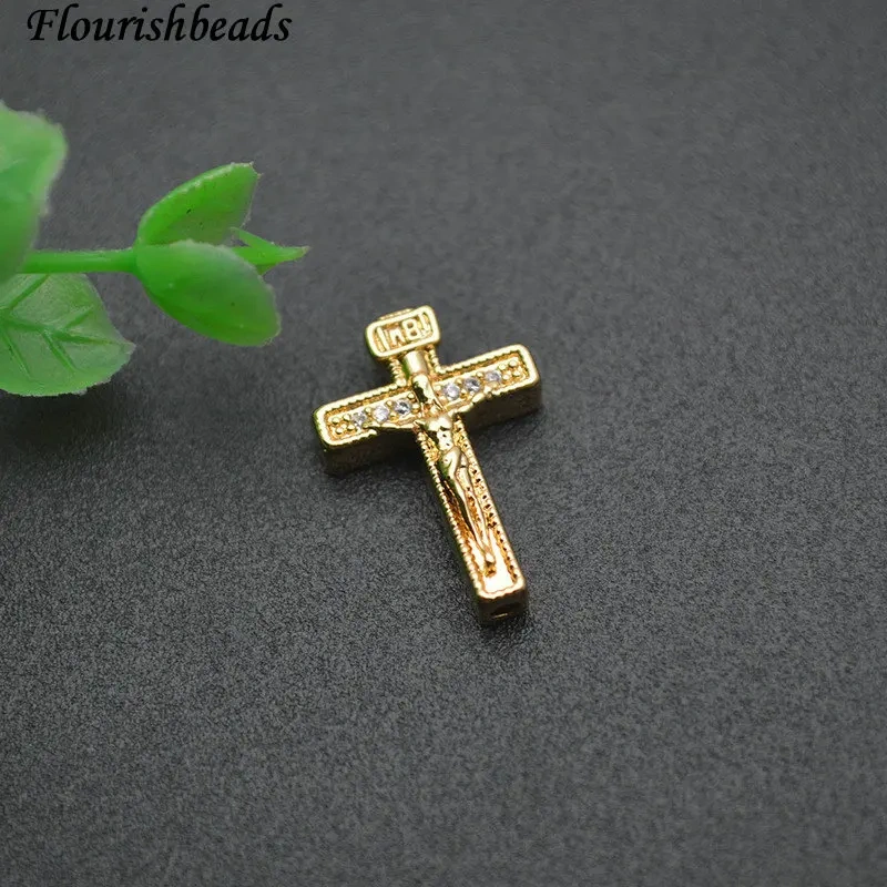 Wholesale 30pcs Paved CZ Beads Mini Religion Cross Charm Pendants Fit DIY Bracelet Necklace Earrings Jewelry Accessories