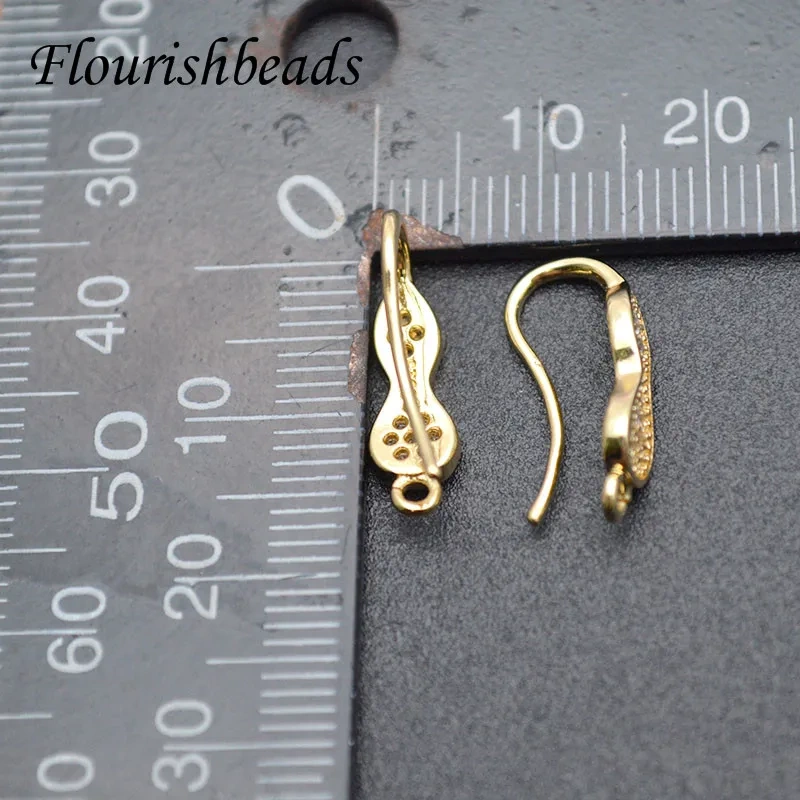 Various Shape Real Gold Plating Zircon Beads Paved Gourd Shape Earring Hooks for DIY Jewelry Making Supplier 20pcs/lot