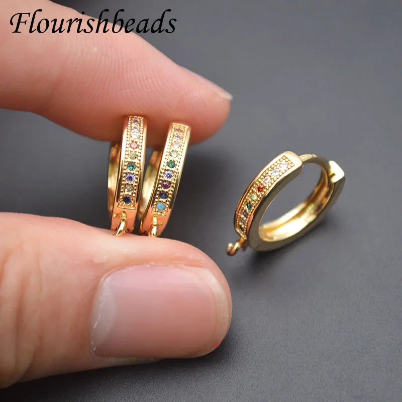 Paved Colorful Zirconia Beads Round Earring Hooks 18k Gold Color Earring Hoops for Women DIY Jewelry Making 30pcs/lot