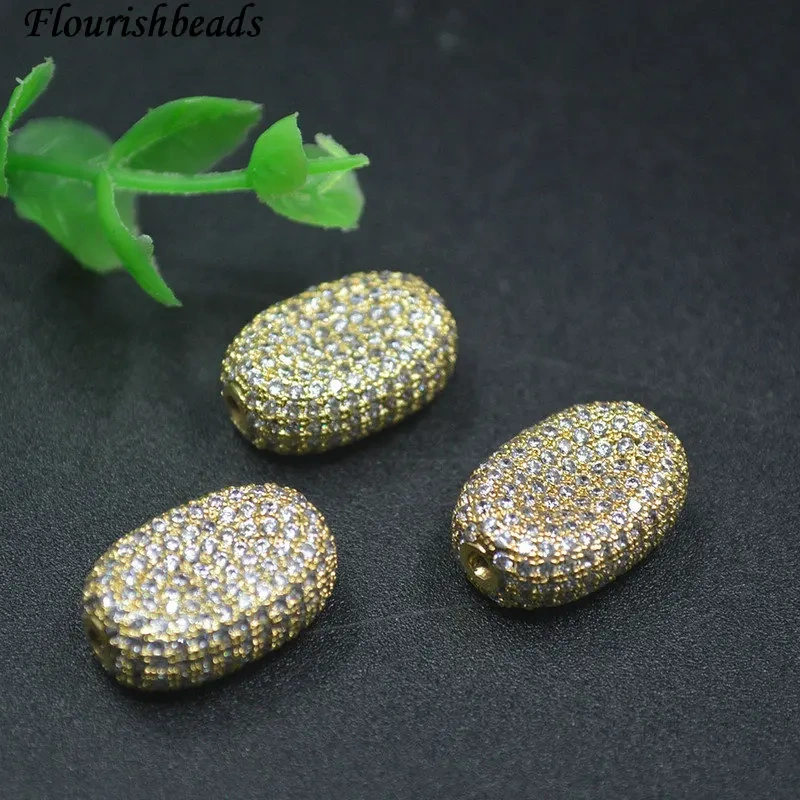 14x20mm Luxury Paved  Real CZ Zircon Rounded Rectangle Metal Beads for Women DIY Jewelry Making Necklace Bracelet