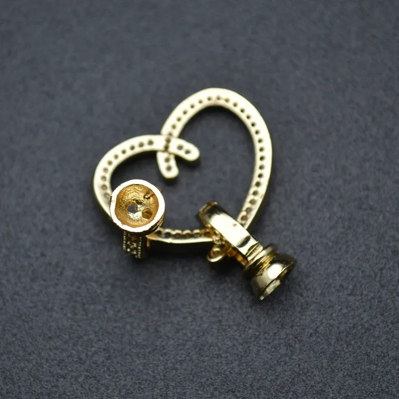 25x23mm Heart Shape Pave CZ Rhinestone Two Loops Connectors Necklace Clasps or Bracelet Charms Fashion Jewelry Findings 5pcs