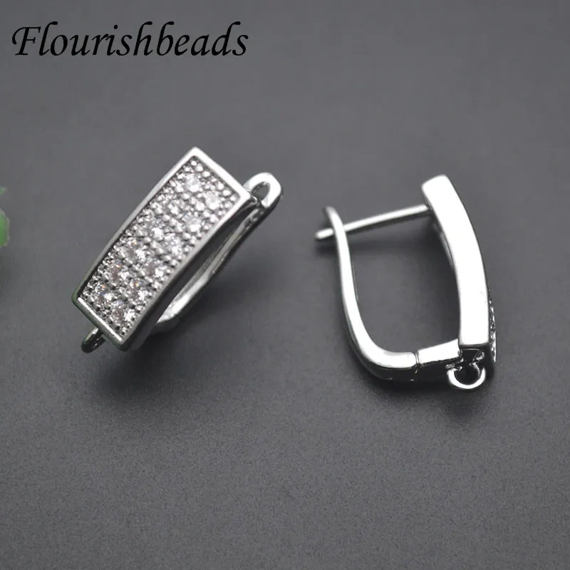 Jewelry Findings Anti Fading Basic Earwire Schwenzy Paved CZ Beads Earring Hooks for Women DIY Dangle Earrings Making 30pcs/lot