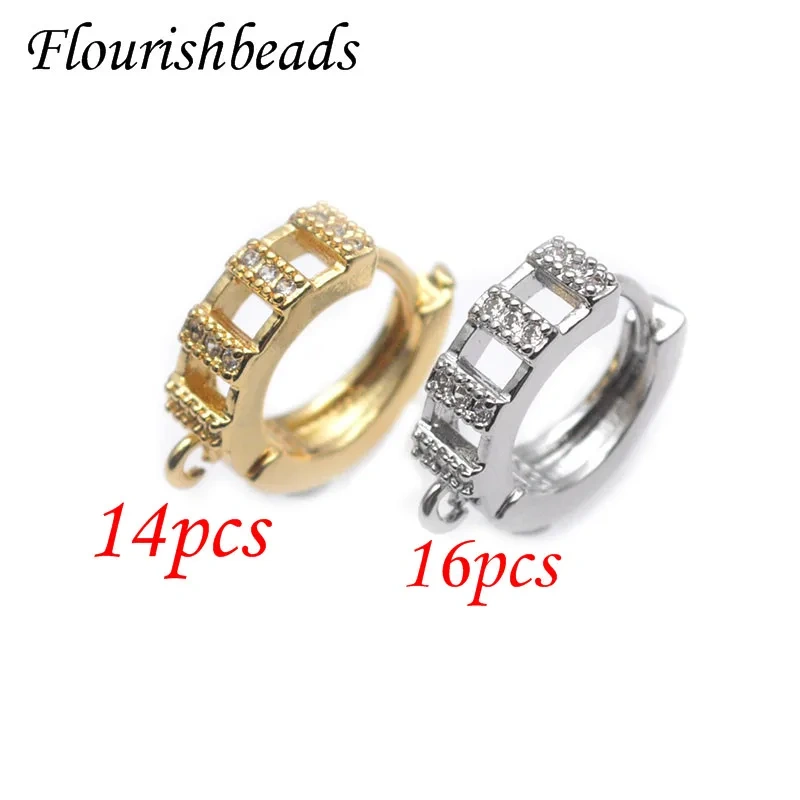 30pcs Fashion Brass CZ Beads Paved Earrings Hooks Hoops Gold Sliver Color DIY Jewelry Findings Accessories Wholesale