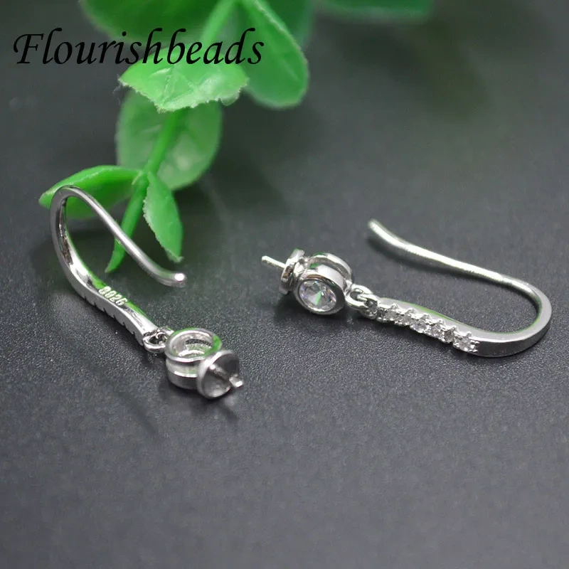 5 Pairs Hight Quanlity Rhodium Fish Wire CZ Paved Earring Hooks Pins Fit Jewelry Half Hole Beads Dangle Earrings Parts