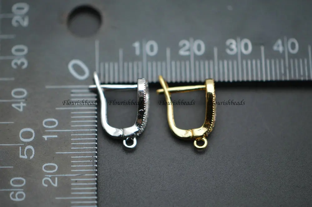 New Design Paved CZ Beads 12mm Metal Copper Hollow Out Heart Shape Earring Hooks Jewelry Clasps Findings 30pc Per Lot