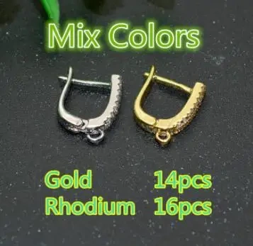 Paved Zircon CZ Beads High Quality Anti Fade Metal Arched Earring Hooks Jewelry Findings Setting Accessories Makings 30pc
