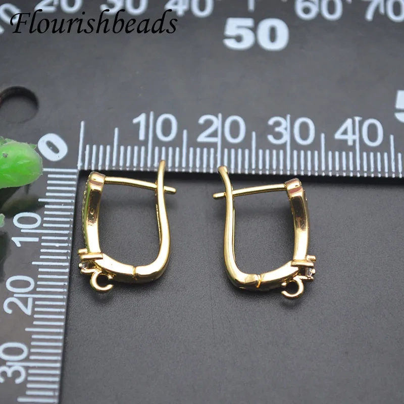 Real Gold Plated 18k Gold Leaf Shape Paved CZ Beads Earring Hooks Schwenzy Accessories for Women DIY Jewelry Making 30pcs/lot