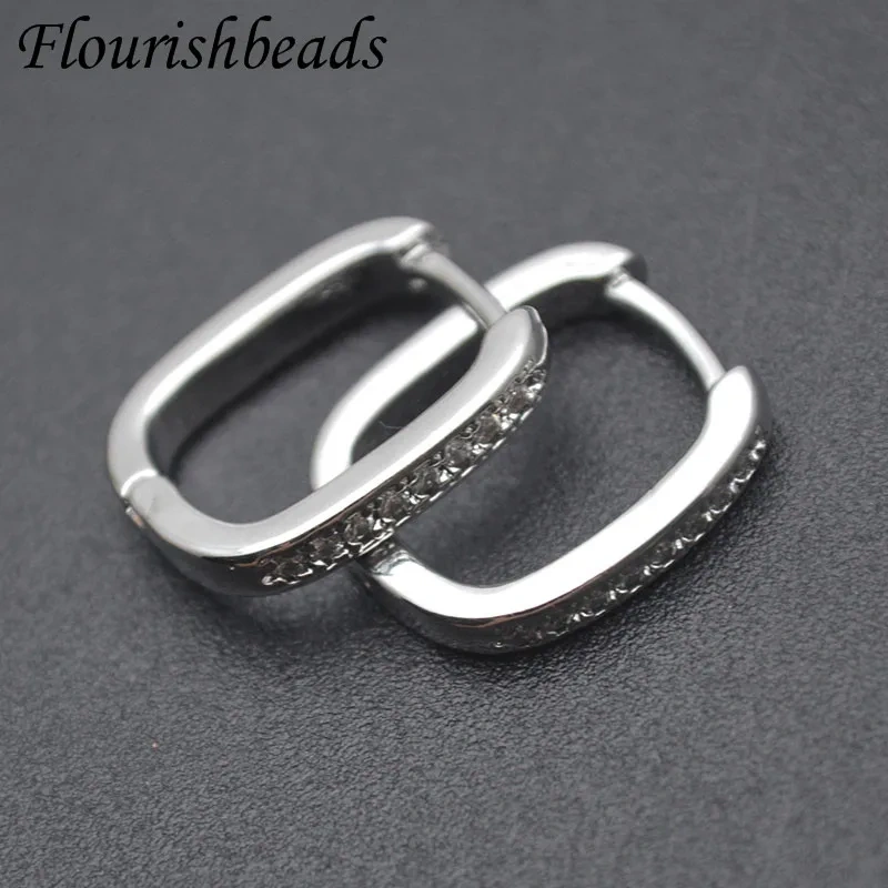 14x17mm Luxury Gold Plated Smooth CZ Beads Paved Arch Rectangle Hoop Earrings Jewelry Findings 30pcs/lot