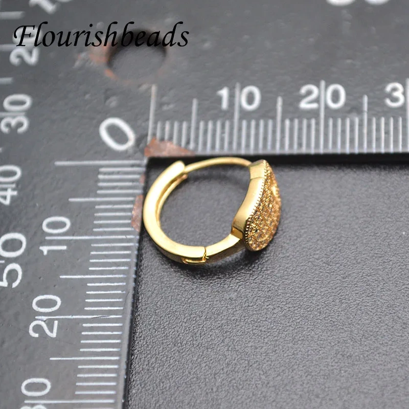 20pcs/lot Nickel Free Anti Rust Real Gold Plating CZ Paved Lock Shape Round Earrings Hooks for Jewelry Making Supplies