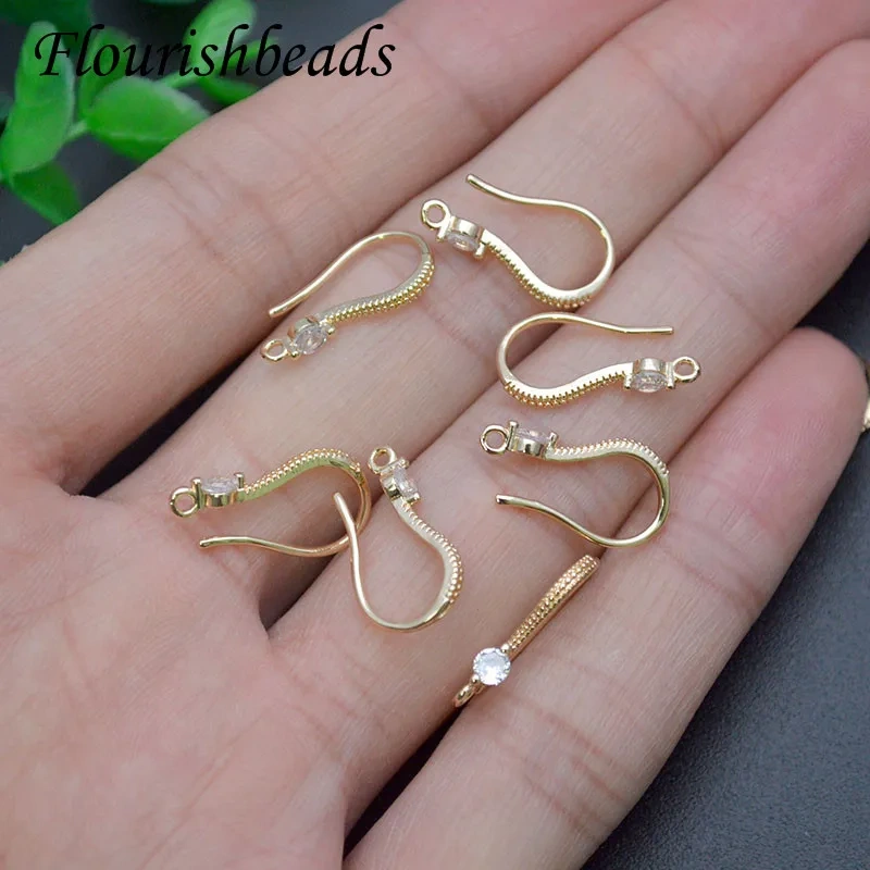 Various Styles Gold Plated Paved CZ Beads Earring Hooks Ear Wire Color Remain Jewelry Findings  30pcs/lot