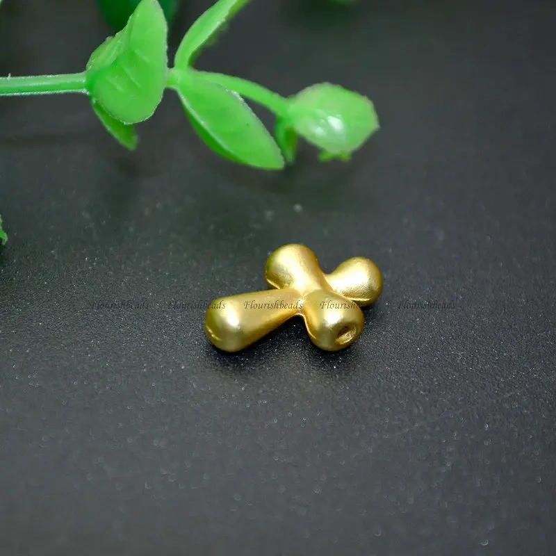 2mm Hole Gold Plated Matte Finish Cross Shape Beads Jewelry Makings Bracelet Charms Necklace Pendant Choker