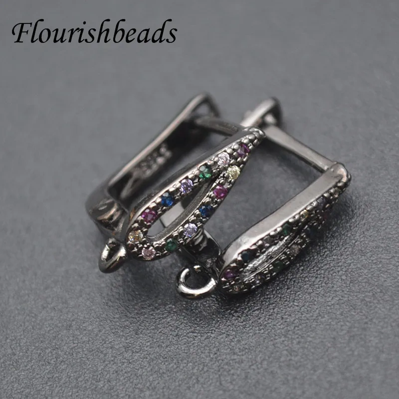 Colorful CZ Beads Gold Silver Color Shvenzy Earwire Fixture Earring Hooks Clasp Women DIY Fashion Jewelry Making Parts 30pcs