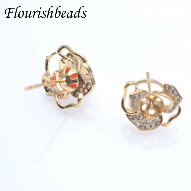 20pc Hight Quality Nickel-free Gold Color Flower Shape Earring Hooks Fit Half Hole Beads Jewelry Making Accessories