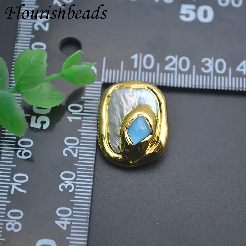 18K Gold Plated Natural Baroque Pearl Pavde Stone Flat Square Loose Spacer Beads DIY Fashion Necklace Accessories 10pcs/lot