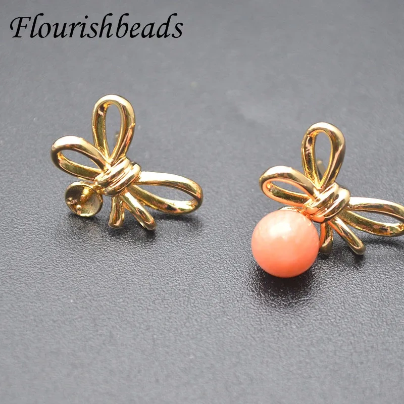 50pc Per Lot Nickel-free Gold Color Bow Knot Shape Earring Hooks Jewelry Findings Fit 6mm 8mm Half Hole Beads