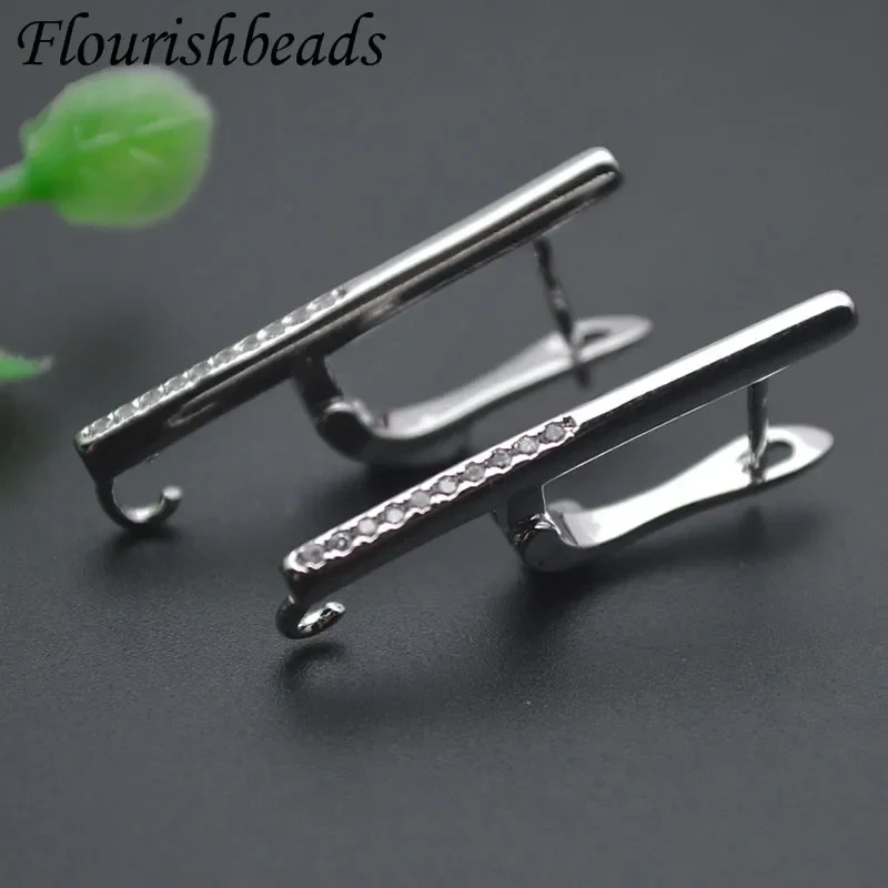 Jewelry Findings Paved CZ Beads Earring Hooks Clasp Fixtures Fasteners Accessories for Women DIY Fashion Earrings 30pcs/lot