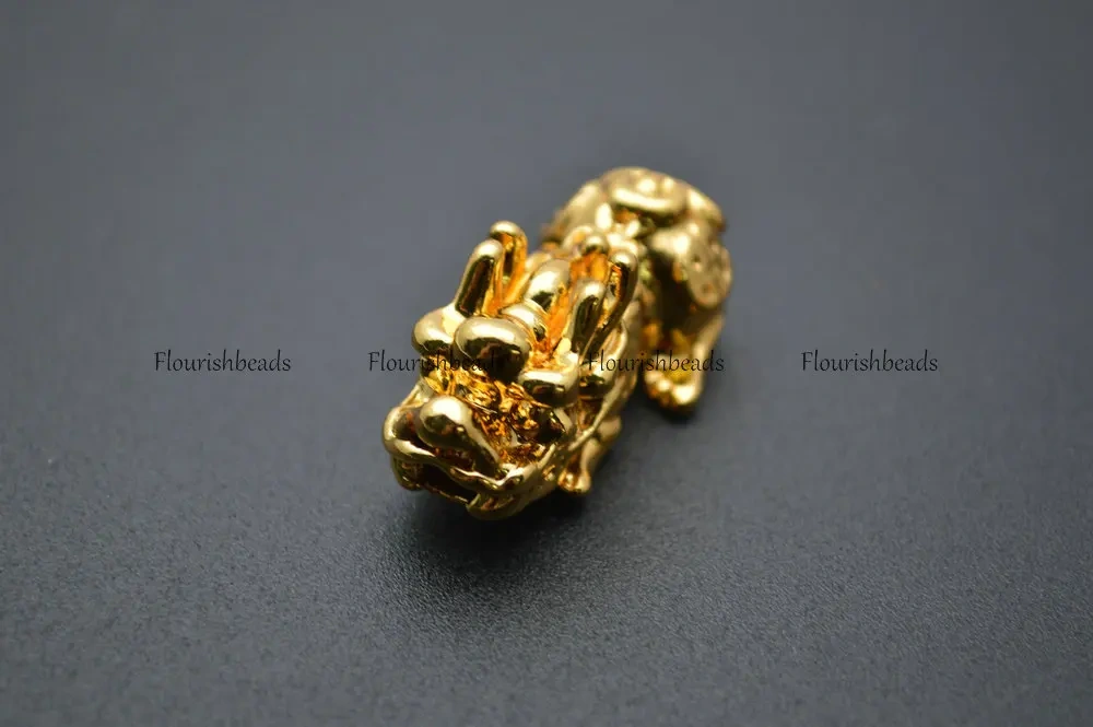 High Quality Anti-rust Gold Color Plating Lucky Money Pixiu 15x32mm Metal Bead Charms Fit Bracelet Making