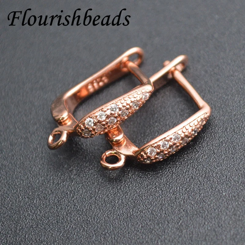 Zircon Inlaid  Nickle Free Anti-rust Gold Rhodium Color Metal Earring Hooks Jewelry Findings 30pc Per Lot