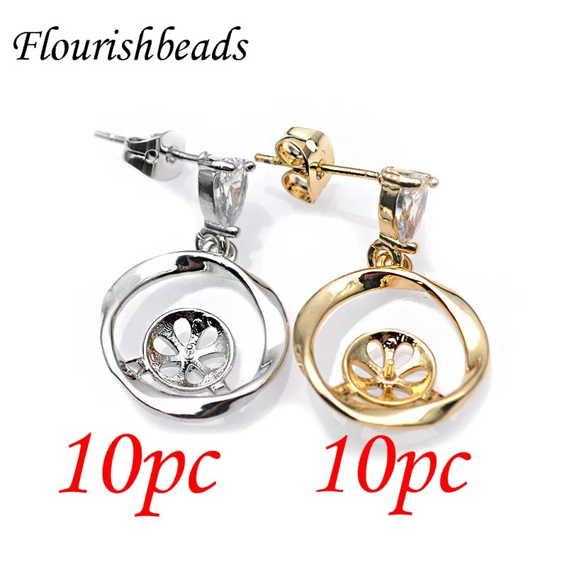 Nickel Free High Quality Gold Rhodium Color CZ Beads Paved Earring Hooks Stud DIY for Jewelry Making Supplies