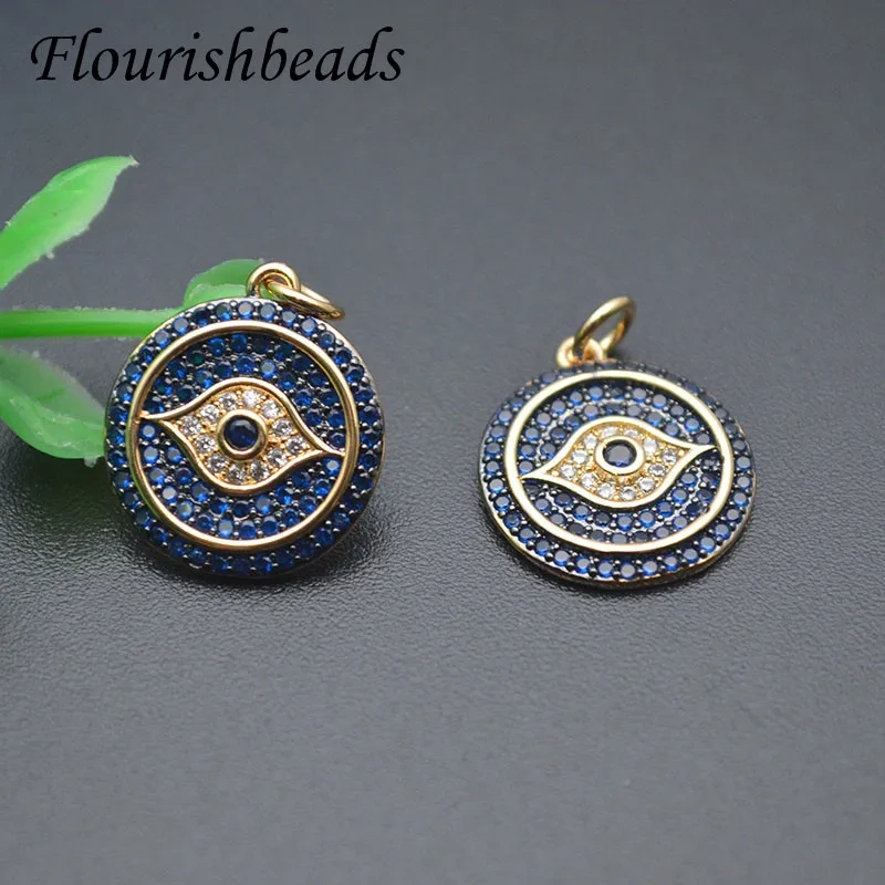 Hot Sell Blue Evil Eye Charms Colorful CZ Beads Paved DIY Fashion Quality Necklace Bracelet Earrings Accessories 10pcs/lot