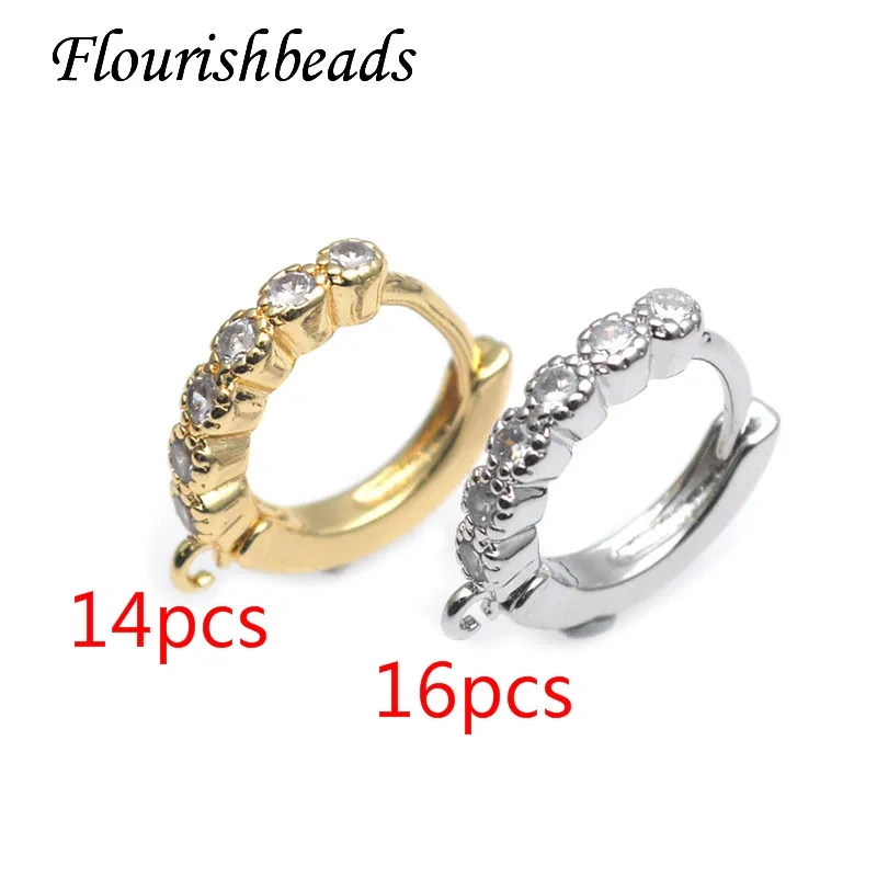 15x15mm 30pcs/lot CZ Beads Paved Gold Color Earring Hooks Clasp with Open Loop Woman Handmade Jewelry Making Accessories