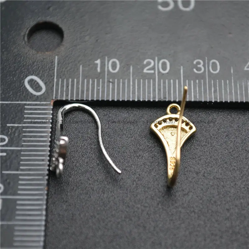 Good Quality  Anti-rust Inlaid CZ Zircon Beads Metal Earrings Hooks Jewelry Findings Gold Color / Rhodium Silver Color 30pcs