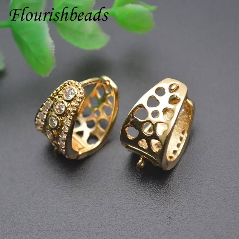 Luxury Real Gold Plated CZ Beads Paved Nickel Free Earring Hooks Clasp DIY Women Handmade Quality Jewelry Making Supplier