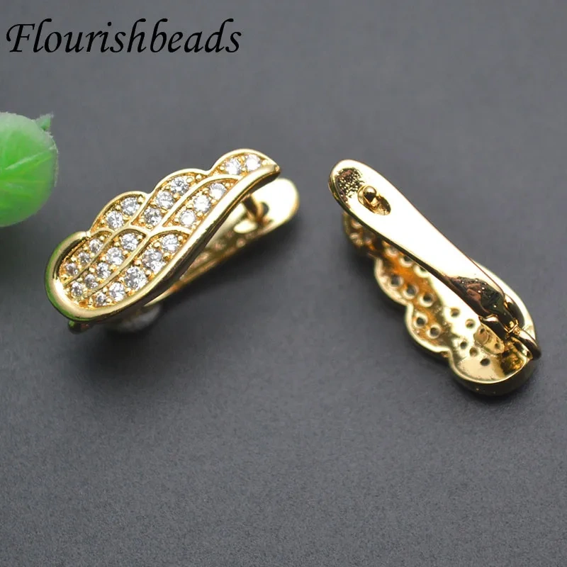 High Quality Real Gold Plated Angle Wing Shaped Earring Hooks Paved CZ Beads Ear Wire for Women DIY Jewelry Earrings Accessories