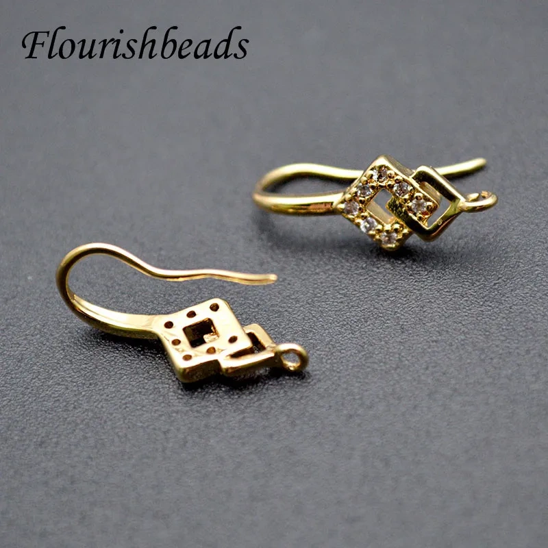 20pcs High Quality Nickel-free Anti Rust CZ beads paved gold plating earring hooks for DIY jewelry Making