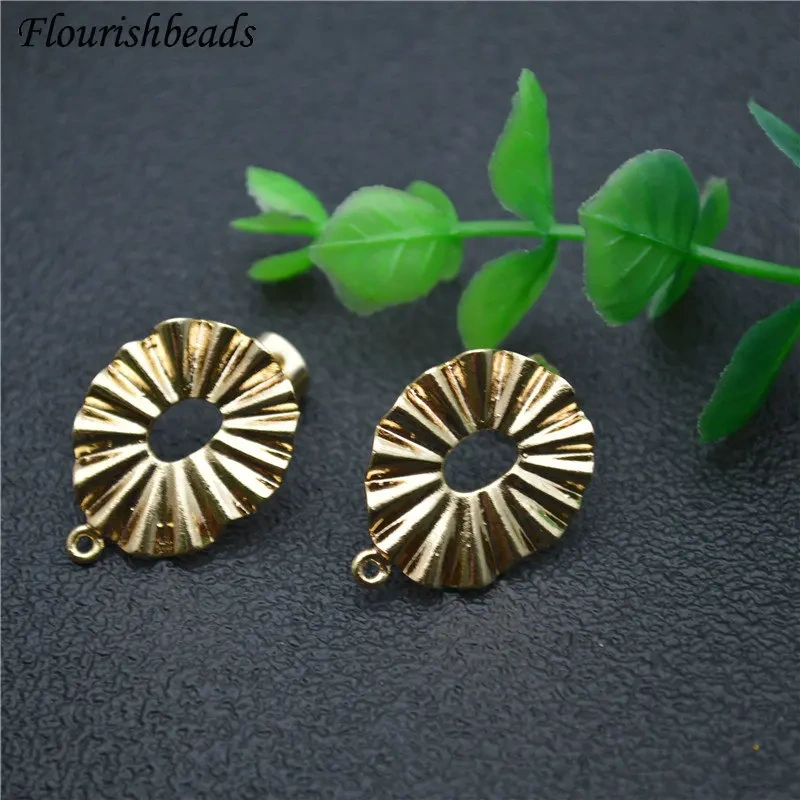 New Arrival Ins Girl Style Gold Color Metal Wave Fold Edge Circle Ear Stud Brass Fashion Jewelry Findings Earrings DIY Stuff