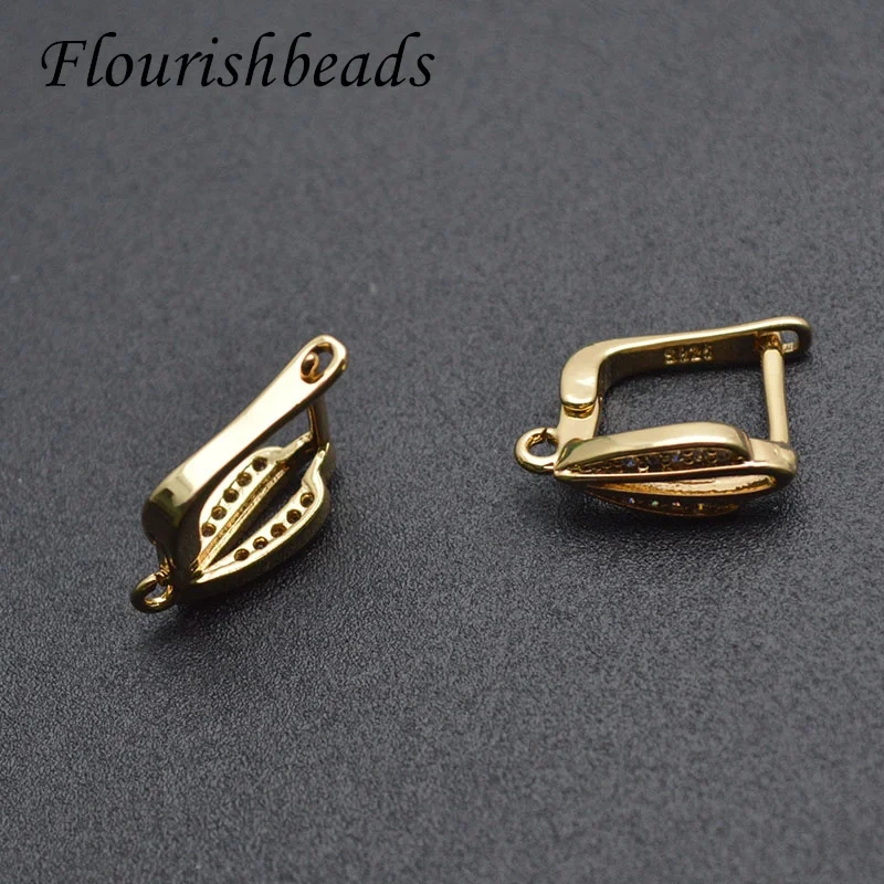 Wholesale 30pcs/lot Real Cubic Zircon Beads Paved Metal Earring Hooks DIY High Quality Jewelry Making Supplier