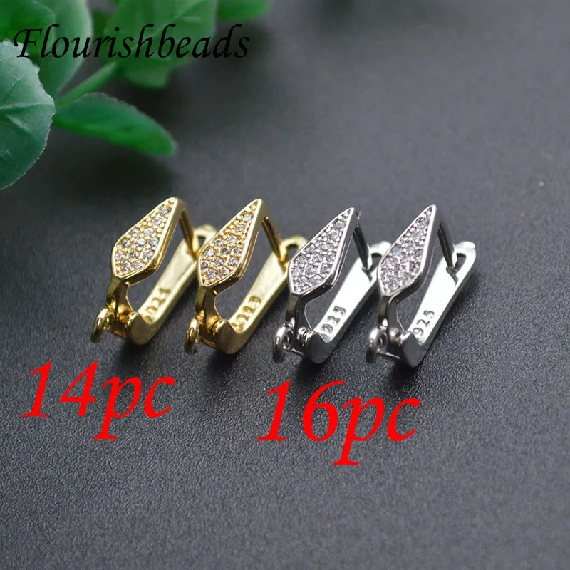 Nickel Free Gold Plating CZ Beads Pave Setting Rhombus Shape Metal Copper Earring Hooks for Jewelry Making Design 30pcs