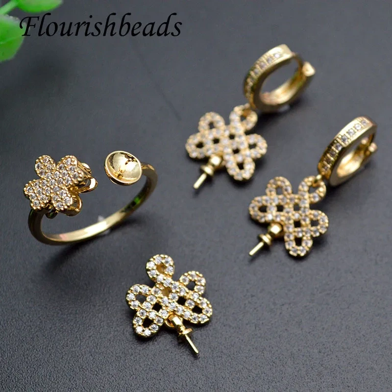 High Quality Jewelry Set CZ Beads Paved Earring Hooks Rings Pendant Accessories Jewelry Accessories Fit Half Hole Beads Making