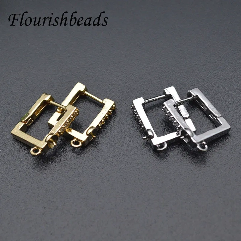 12x13mm Anti Fading Nickel Free Gold Color Square Earring Hooks Stud Fit Half Hole Beads Jewelry Making 30pcs/lot