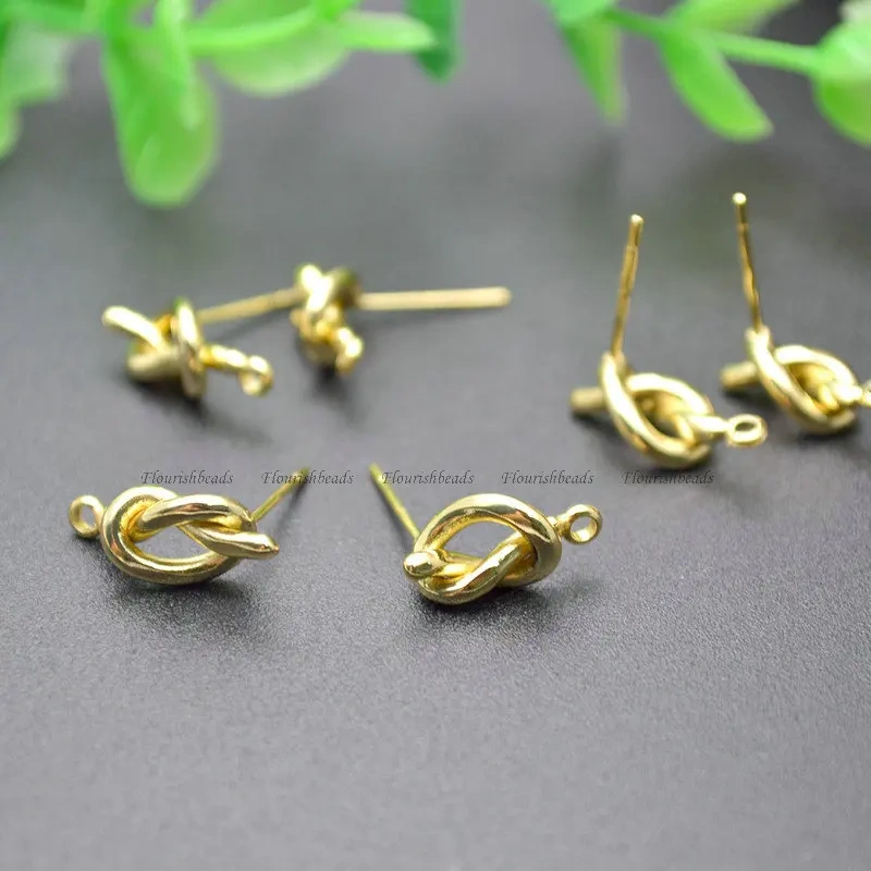 Hot-selling Unique Design Real Gold Plated Twisty Metal Ear Stud Brass Trendy Jewelry Findings Earrings DIY Meterials 30pcs