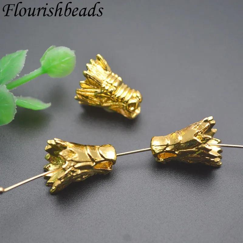 Real Gold Plated Metal Chinese Lucky Dragon Head Loose Bead Charms for DIY Fashion Necklace Bracelet Accessories