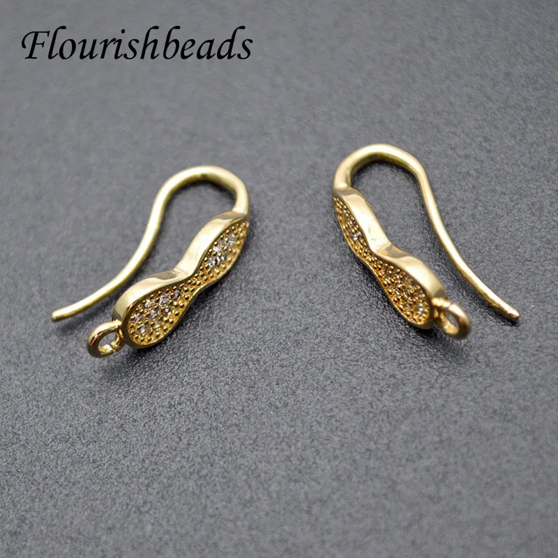Various Shape Real Gold Plating Zircon Beads Paved Gourd Shape Earring Hooks for DIY Jewelry Making Supplier 20pcs/lot