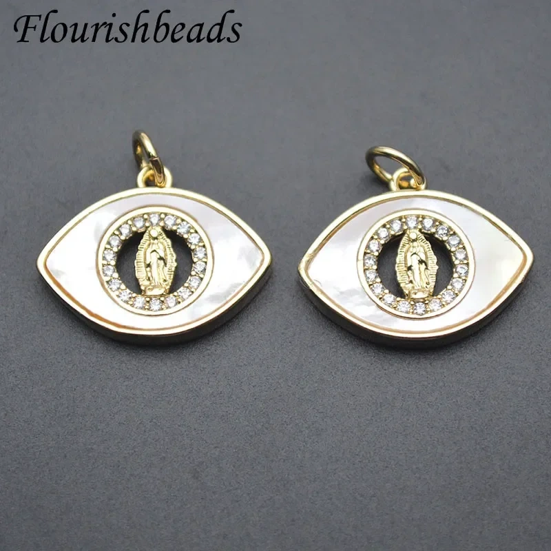 Mother of Pearl Turkish Evil Eye Gold Plated Charm Pendants Accessories for Women Bracelet Necklace Earring Jewelry Making
