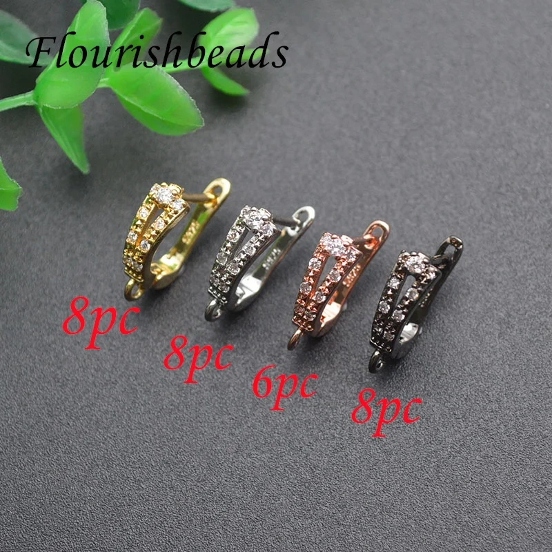 High Quality Paved Real Zircon Beads Brass Gold Plating  Arched Shape Earring Hoops Handmade Jewelry Making 30pcs/lot