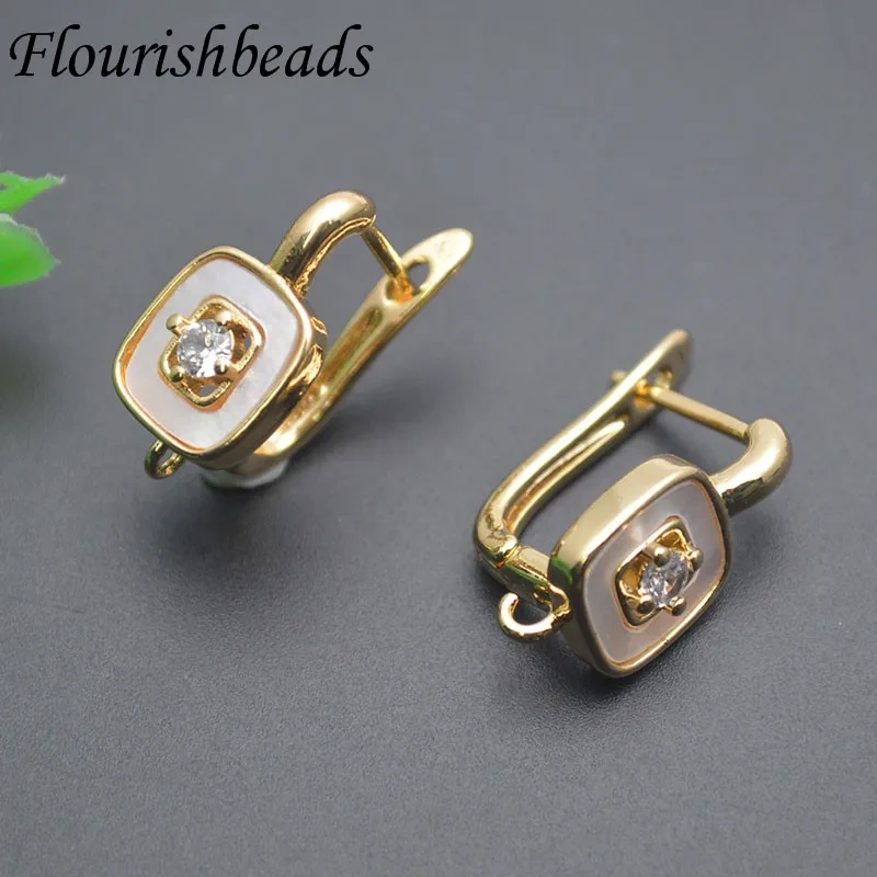 New Arrived High Quality Gold Color MOP Shell Paved CZ Beads Earring Hooks Clasp for Women Handmade Jewelry Accessories