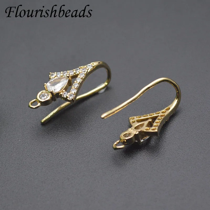 Earring Making Supplies Gold Color Paved Zircon Beads Ear Wire with Loop for Women DIY Earrings Accessories 30pcs/lot