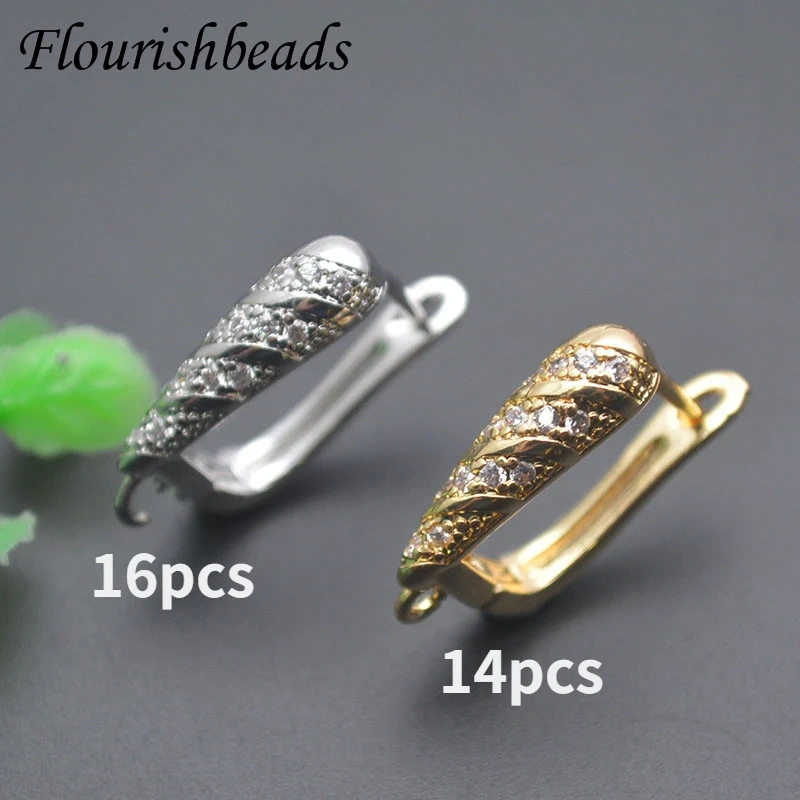 Jewelry Findings DIY Earrings Accessories Earwire Earring Hooks Paved CZ Beads Gold Color Schwenzy for Women Making 30pcs/lot
