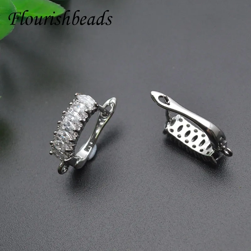 High Quality Real Gold Plating CZ Beads Paved Earring Hooks for Jewelry Making Parts Supplier 30pcs/lot