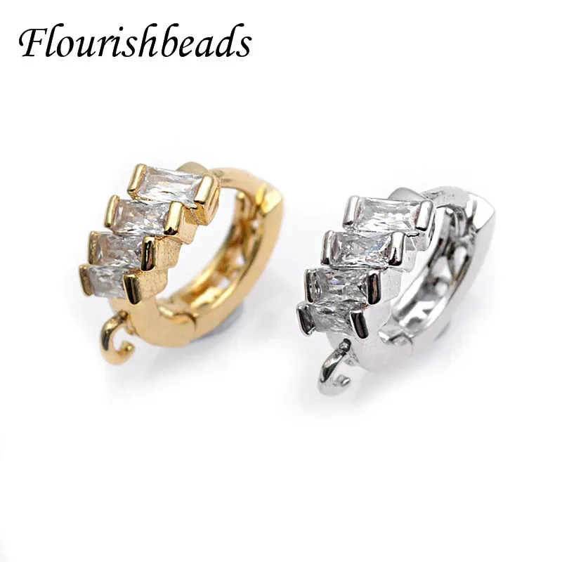30pcs High Quality Nickle Free CZ Beads Paved Gold Rhodium Plating Earring Hooks DIY for Jewelry Making Parts Supplier