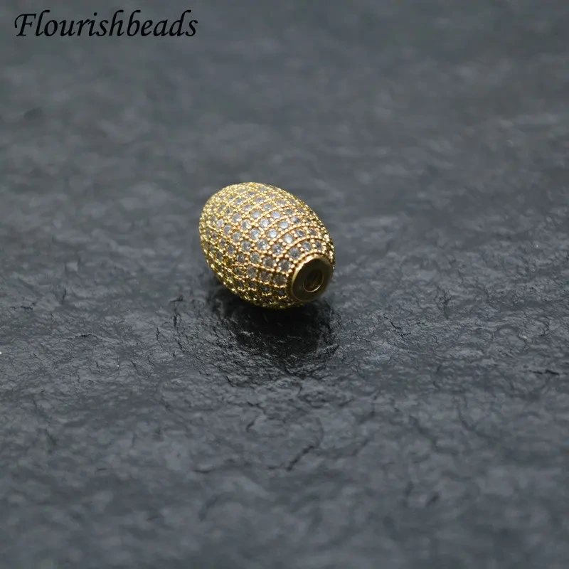 10x20mm  High Quality Muti Color Paved Real CZ Zircon Oval Tube Metal Beads DIY Fashion Jewelry Findings 5pc/lot