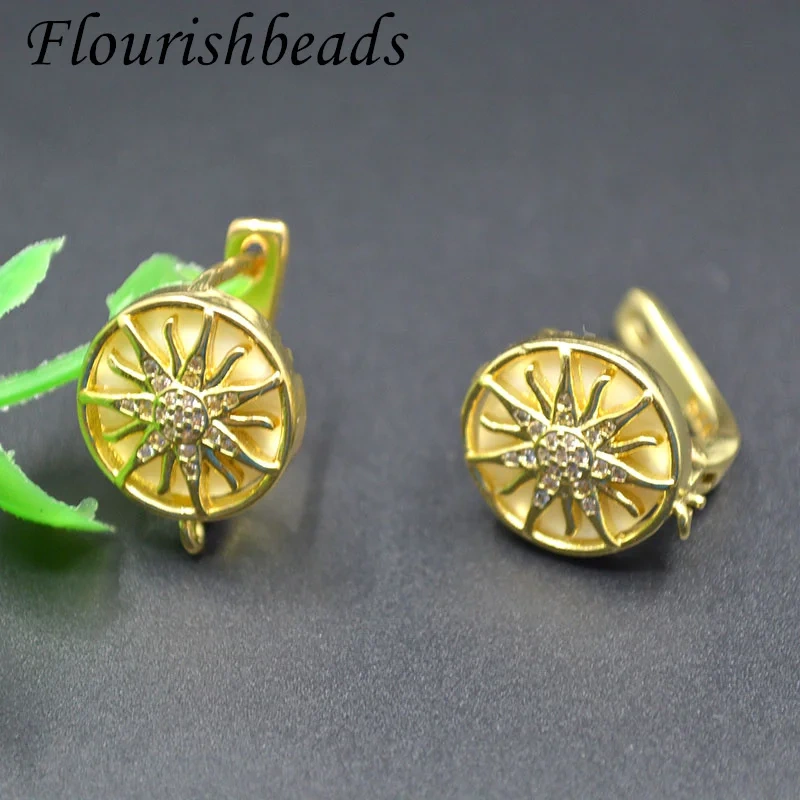 New Design Real Gold Plated  Sun Shape Earring Hooks White Shell Ear Wire for Handmade DIY Jewelry Making  Accessories 30pcs/lot