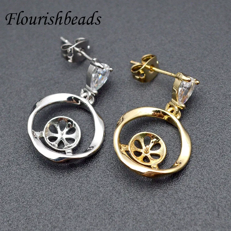 Nickel Free High Quality Gold Rhodium Color CZ Beads Paved Earring Hooks Stud DIY for Jewelry Making Supplies