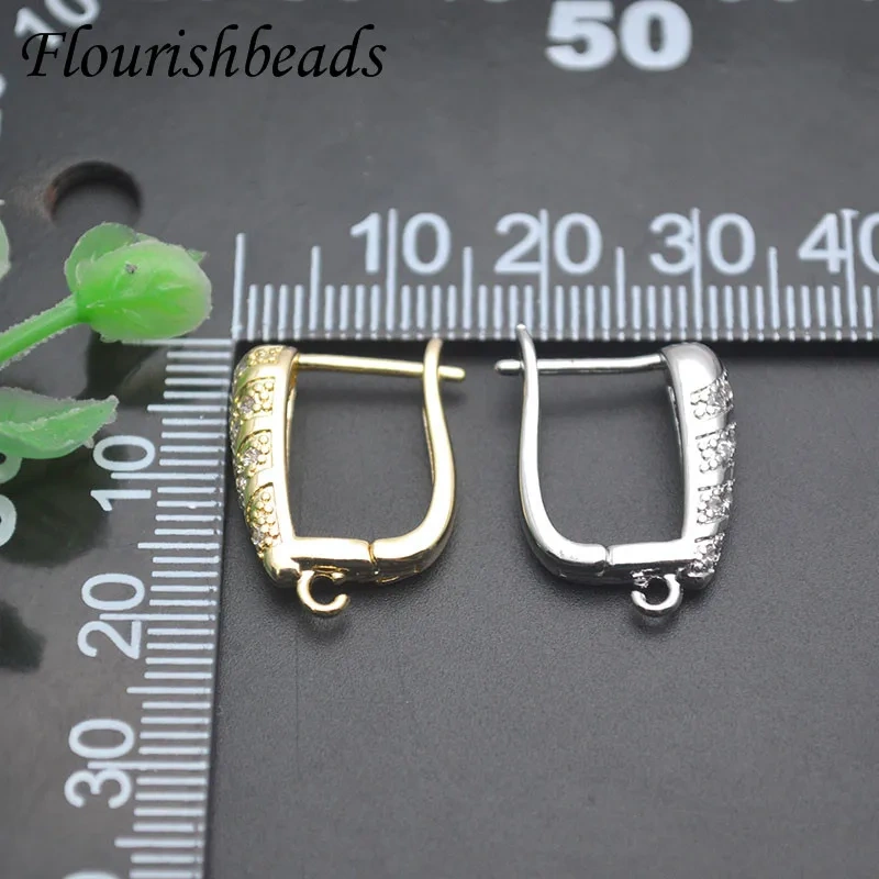 Jewelry Findings DIY Earrings Accessories Earwire Earring Hooks Paved CZ Beads Gold Color Schwenzy for Women Making 30pcs/lot