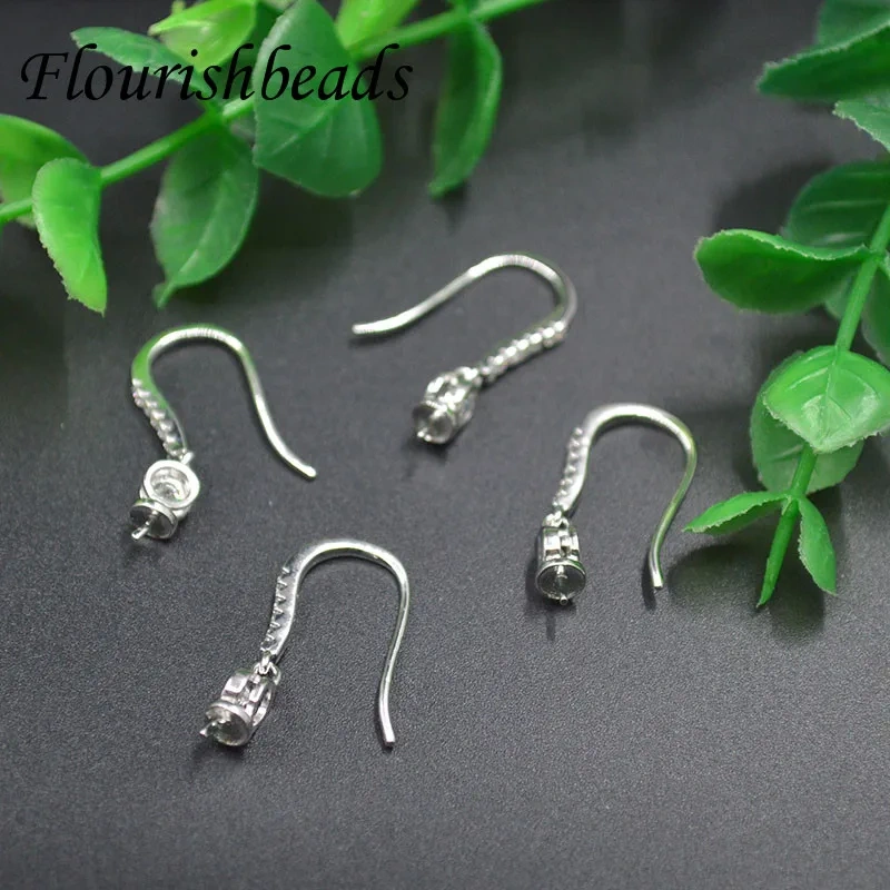 5 Pairs Hight Quanlity Rhodium Fish Wire CZ Paved Earring Hooks Pins Fit Jewelry Half Hole Beads Dangle Earrings Parts