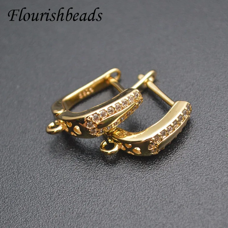 Metal Brass Gold Plated Paved Real CZ Beads Earring Hooks Clasp Schwenzy DIY Accessories Jewelry Making Supplier 30pcs/lot